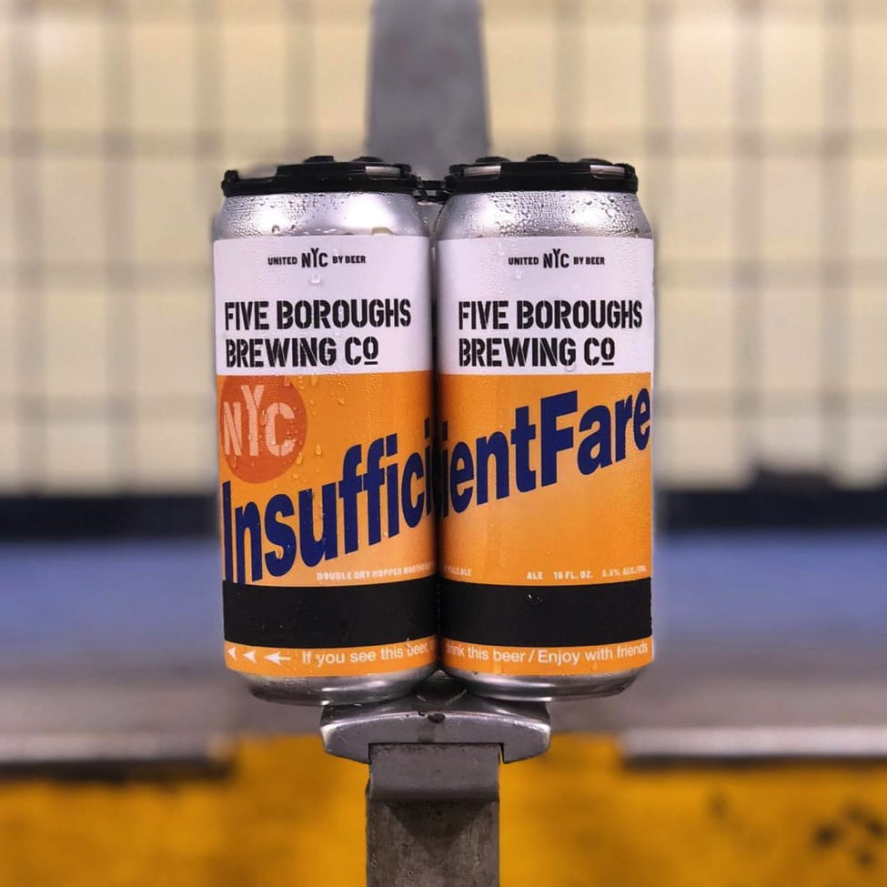 beer cans with metrocard label